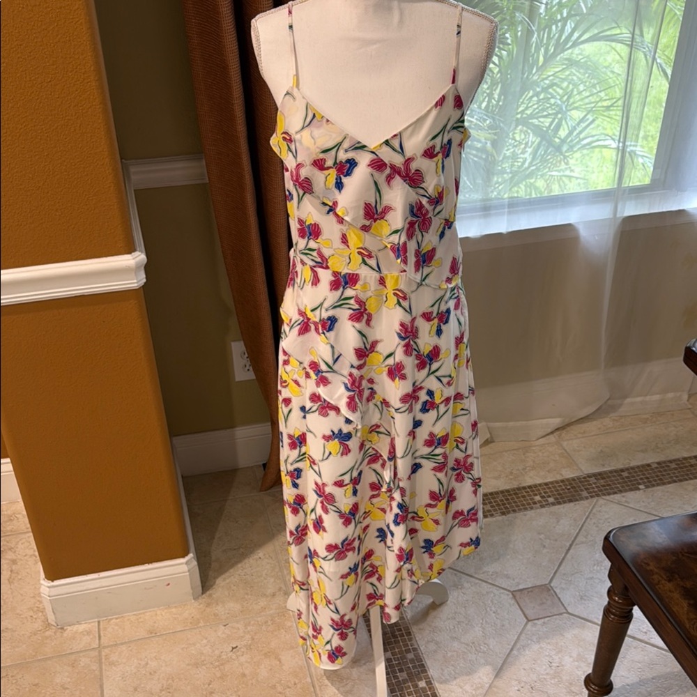 Banana Republic Floral High Low Dress - White, Pink, Yellow